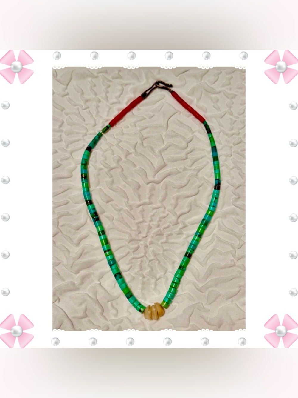 Necklace vintage Santo Domingo Pueblo Native American Hieshi coral turquoise 16”